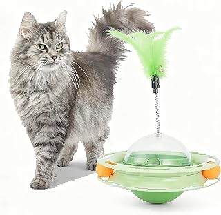 Katzenspielzeug,4-in-1 Intelligenzspielzeug für Katze mit Federn& Ballübungs,Katzen Beschäftigung Fummelbrett für Katzen Fütterungstraining und Selbstbeschäftigung Leckereienspender