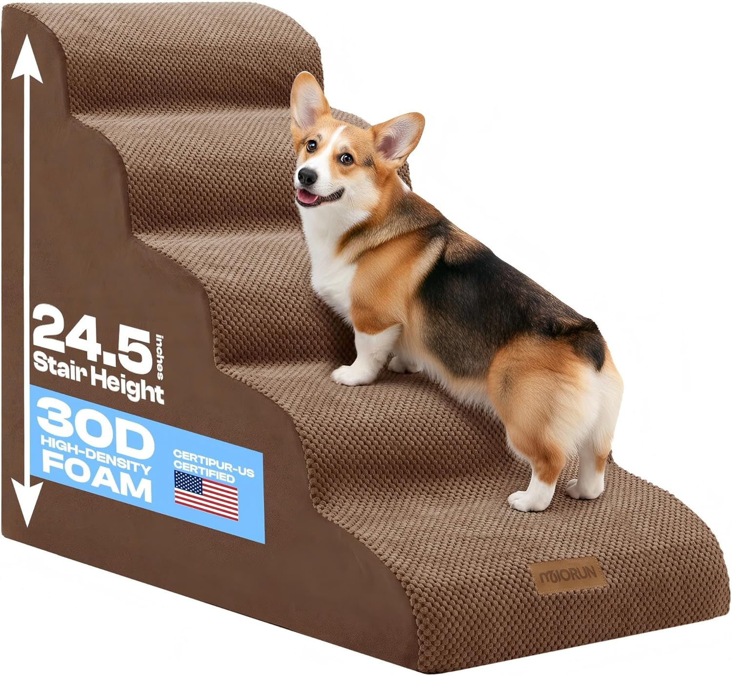 Dog Stairs for High Beds Up to 26-30″, 5-Step Foam Pet Ramp with Washable Cover, Gentle Slope Steps, Bed & Couch Ladder for Small Medium Dogs & Senior Cat, Puppy Stairs to Get on Tall Furniture