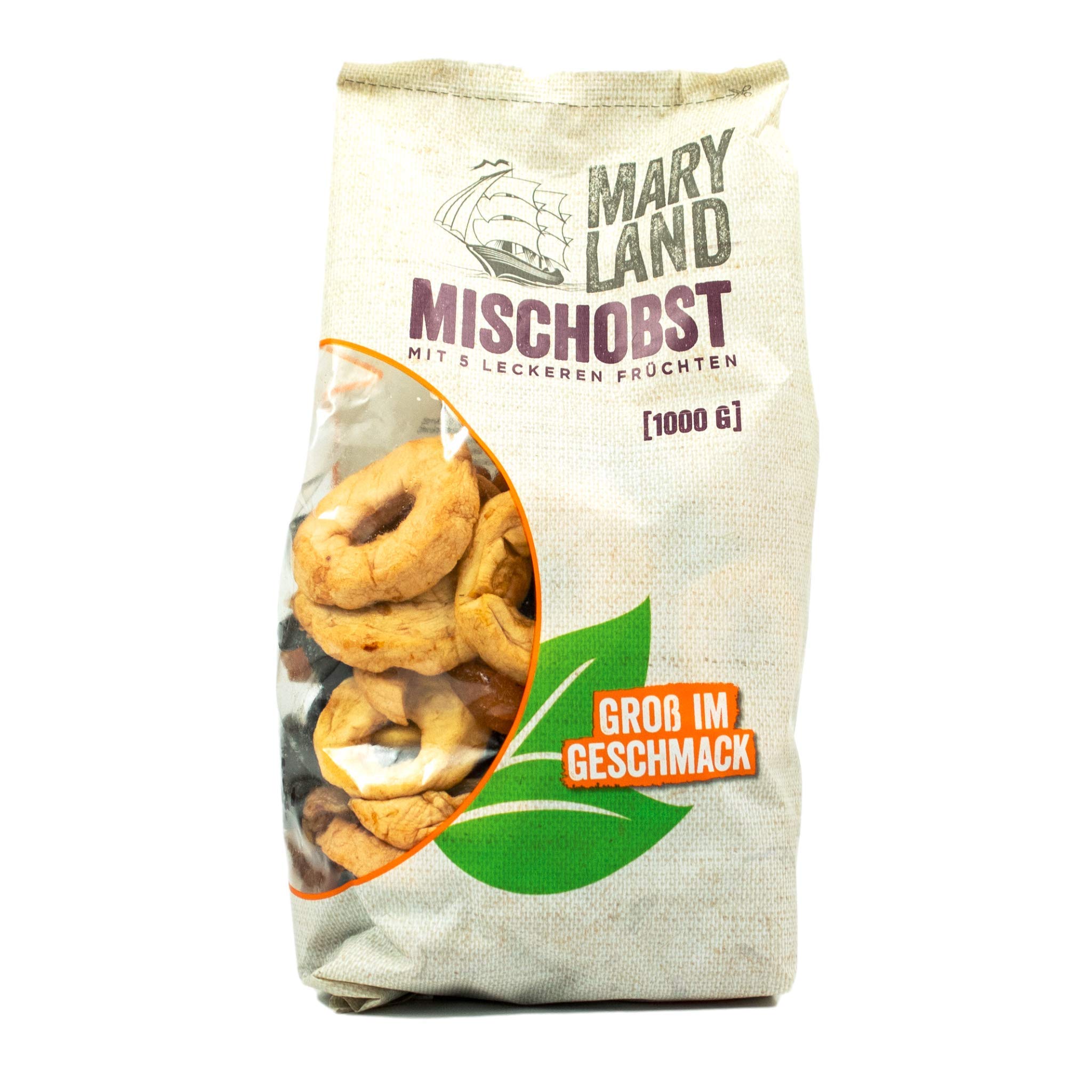 Maryland - 5er Pack Mischobst Trockenfrüchte mit 5 verschiedenen Früchten 1 kg Packung - Getrocknete Früchte Trockenobst Mischung mit Apfelringen, Pflaumen, Aprikosen, Birnen & Pfirsichen (entsteint)