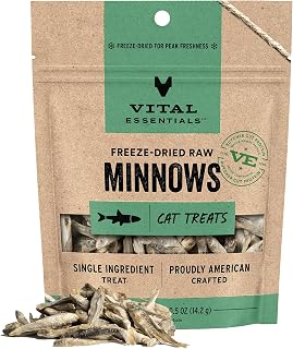Vital Essentials Freeze-Dried Minnows Cat Treats - Single Ingredient Grain-Free Raw Treats, Premium Protein for Cats 0.5 oz