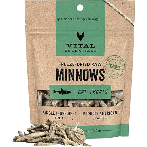 Vital Essentials Minnows Cat Treats, 0.5 oz | Freeze-Dried Raw | Single Ingredient | Grain Free, Gluten Free, Filler Free