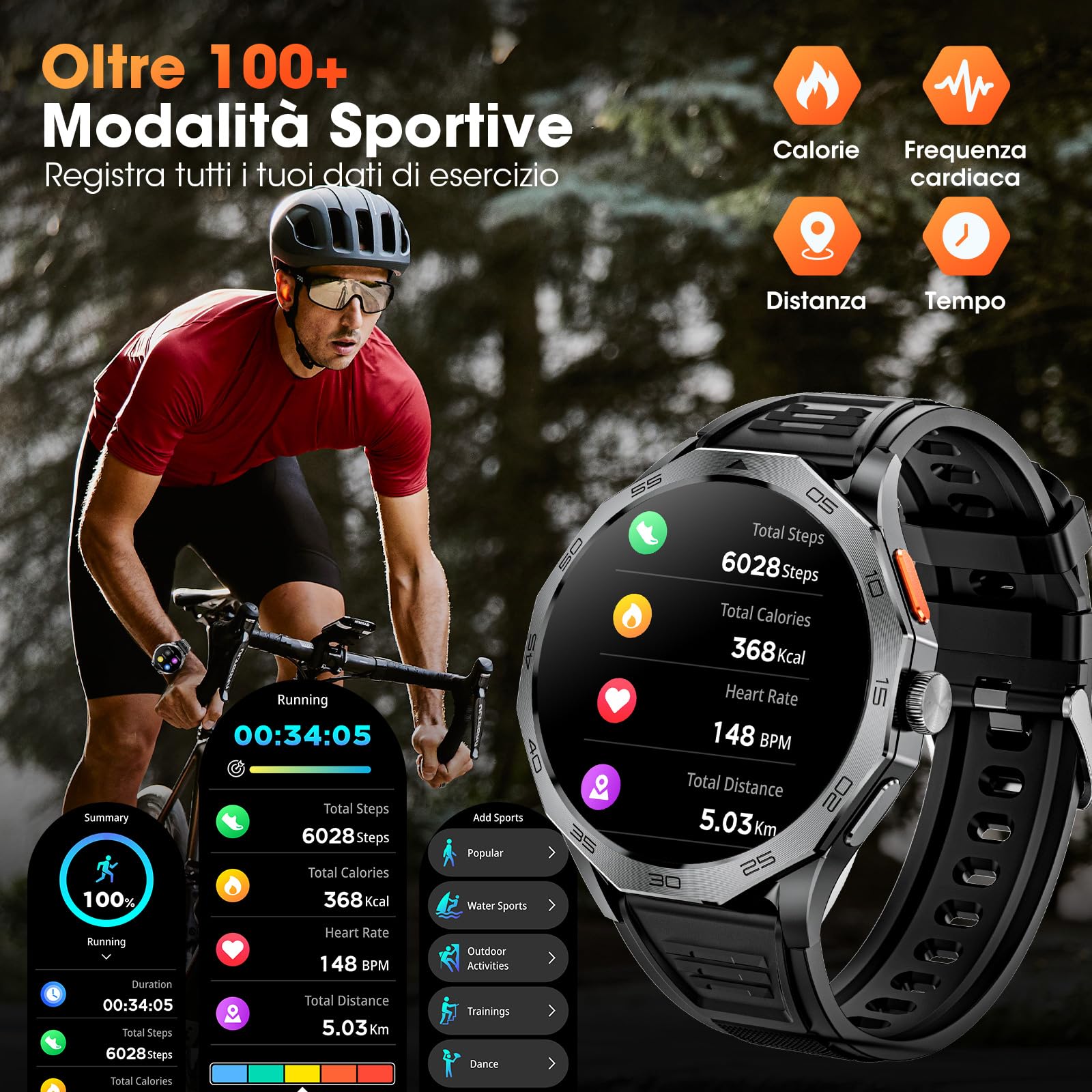 Orologio Militare Uomo 1.85" HD 710mAh IP68 Impermeabile Smartwatch Uomo con Chiamate Bluetooth Smart Watch con Sonno/Cardiofrequenzimetro Orologio Smartwatch Compatibile iOS Android, Nero