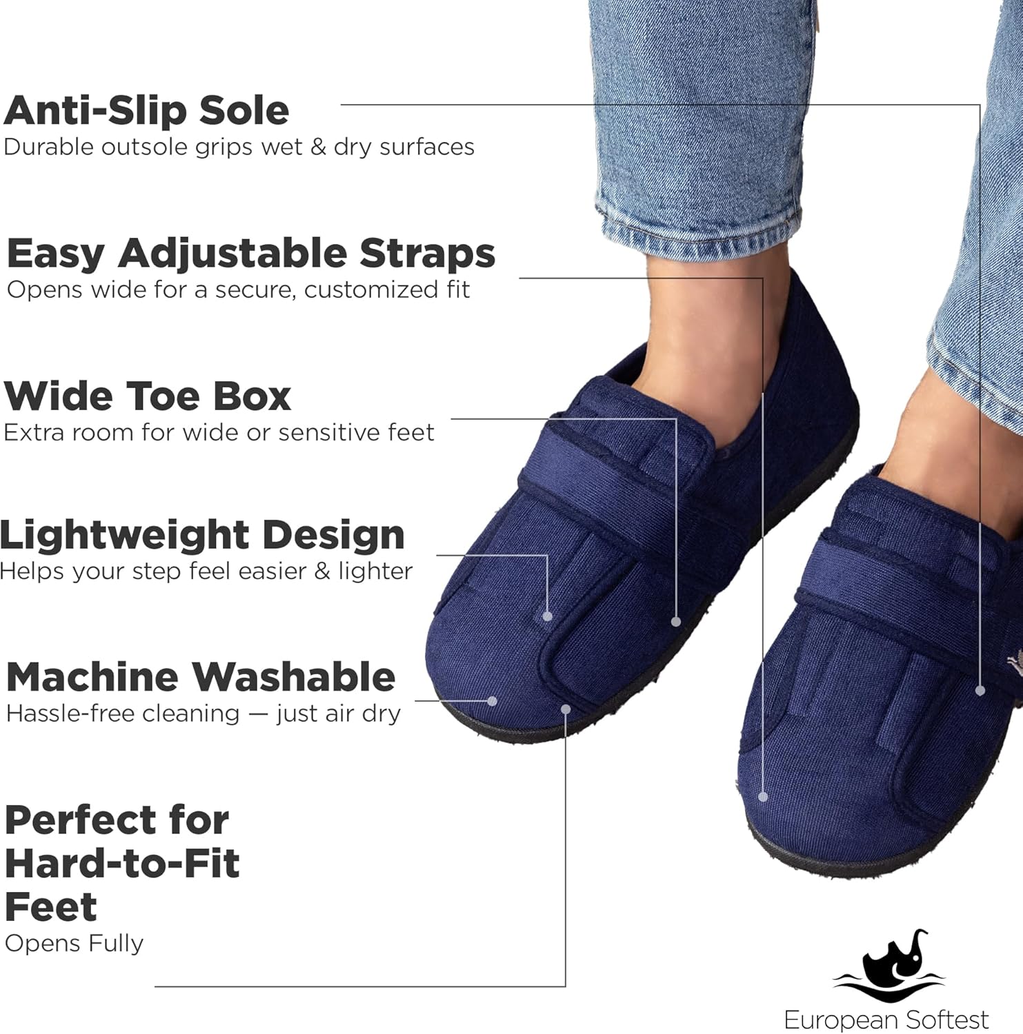 Women’s Wide Fit Adjustable Slippers – Memory Foam, Opens at Top & Heel, Warm Plush Fleece, Non-Slip Indoor/Outdoor Sole, Washable House Shoes for Swollen & Diabetic-Sensitive Feet - Image 4