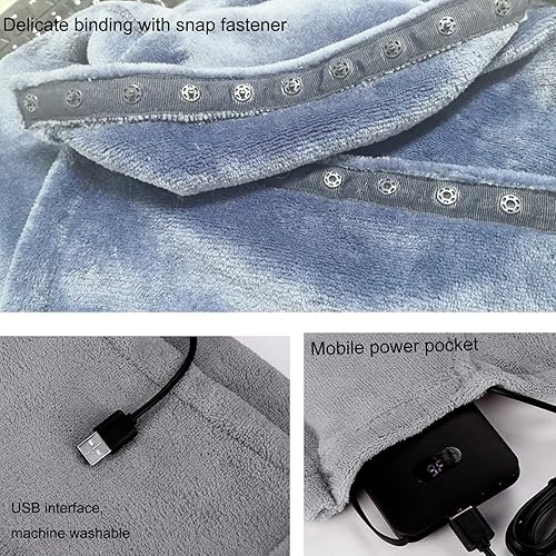 Miniatura 6 de Manta térmica USB cálida para hombres y mujeres, manta térmica portátil para oficina, hogar y exteriores (azul con 3 ajustes de calor)