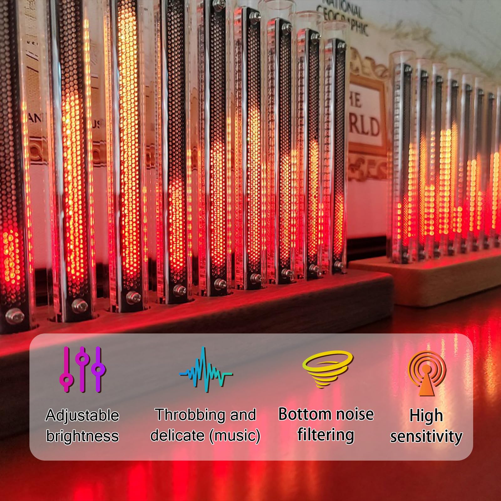 LED Nixie Uhr, Nixie Röhrenuhr Tube Clock, Musik Rhythmus Licht, Verschiedene Rhythmusstile, Einstellbare Helligkeit, Desktop Dekoration, Kreatives Geschenk zum Geburtstag Weihnachten