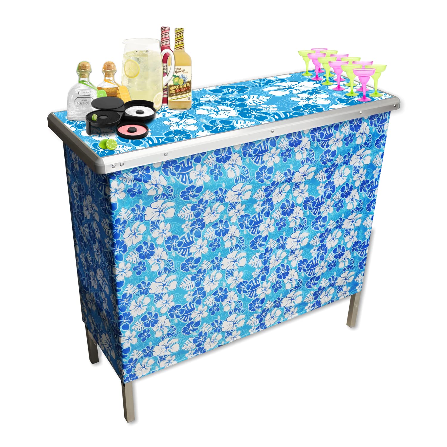 Hawaiian Folding Portable Party Bar w/Black Skirt, Storage Shelf, and Carrying Bag - Single Set