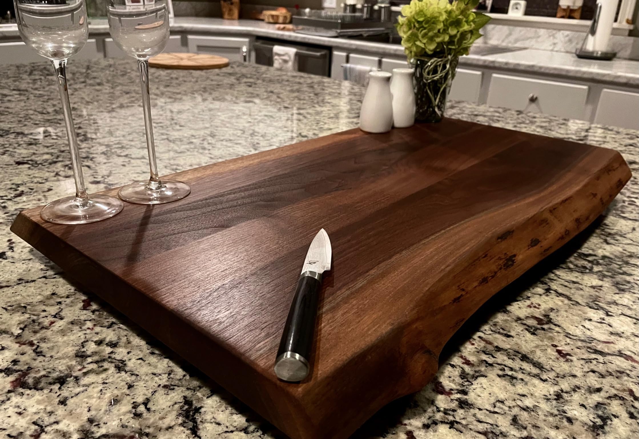 Black Walnut Large, Gorgeous, Full-of-Character, Forest-to-Table Solid Double Live Edge Wood Charcuterie/Appetizer/Dessert/Grazing/Serving Board. 100% USA Handcrafted. 27 x 14 x 1.25.