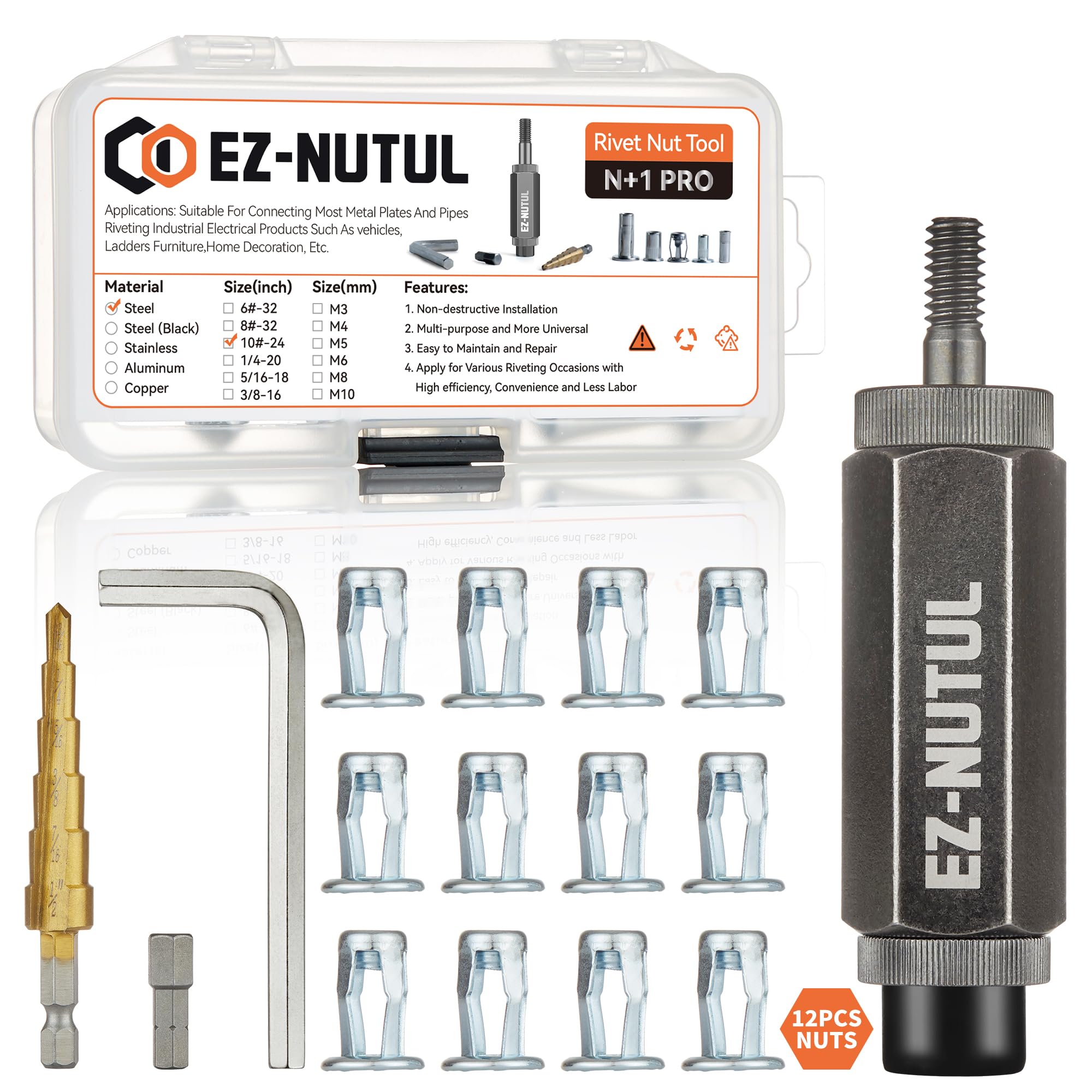 Jack nut Installation Tool Set Hand Thread Insert Jacknuts Assortment Kit for Thin Metal Plastic Polywood Pressboard Hardboard (10-24 (Jack Nut Tool-