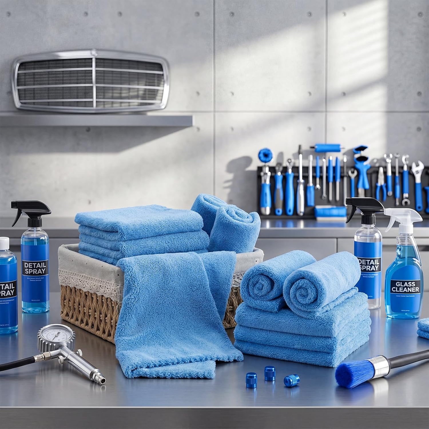 Shimeyao 30 Pcs Edgeless Microfiber Plush Towels for Cars Detailing Drying Wash Polishing Absorbent Cleaning Cloths, 500 GSM (12.5 × 12.5 Inch,Light Blue)