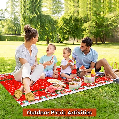 Miniatura 7 de PLULON 2 manteles de Navidad de plástico con copos de nieve, mantel rectangular rojo de Navidad, Papá Noel, muñeco de nieve, alce, para Navidad,