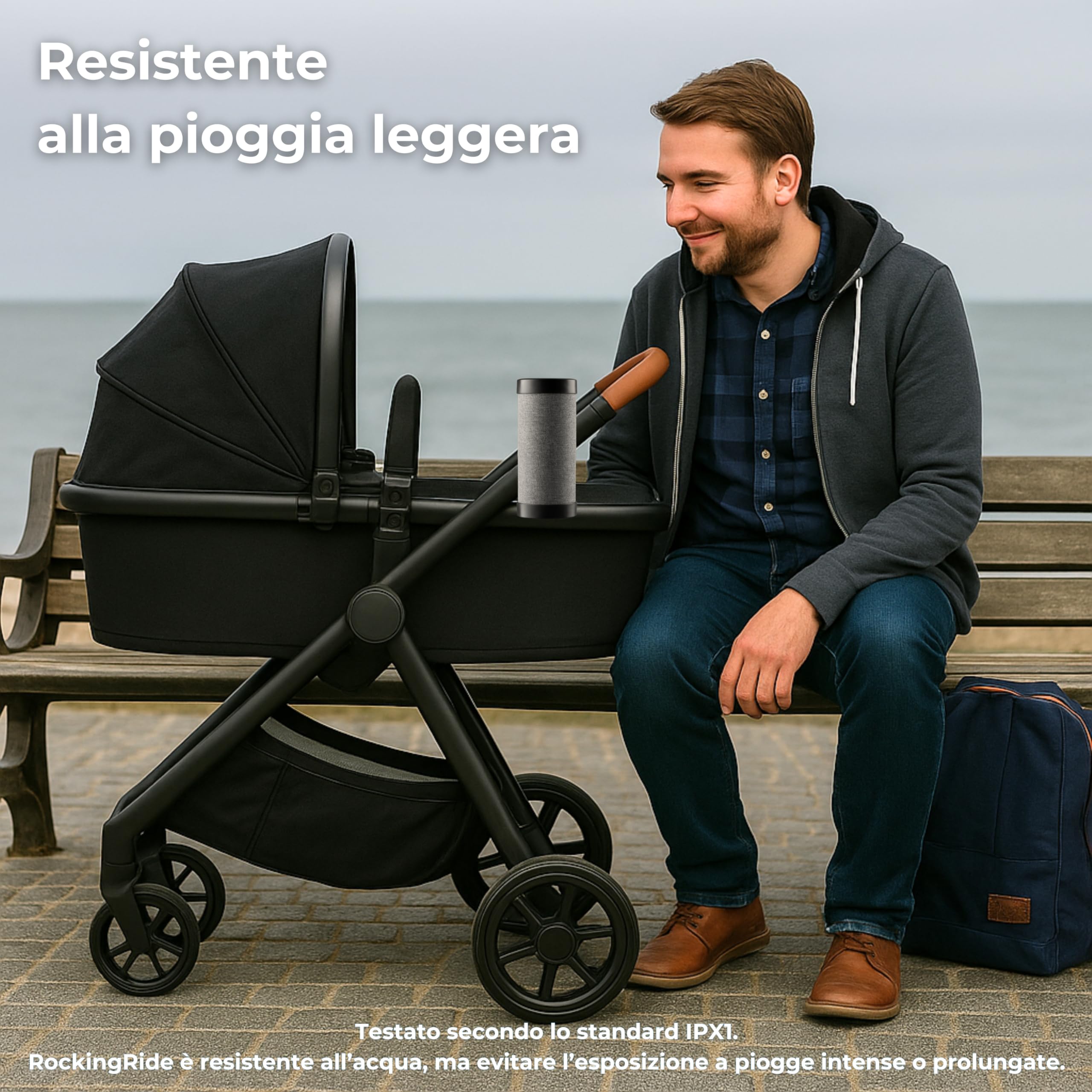 Il tuo bambino dorme più velocemente – Dondolatore Passeggino Automatico per Neonati, Movimento Naturale, 30 Ore Batteria, USB-C, Luce LED Sicurezza, Universale – RockingRide PRO (Nero)