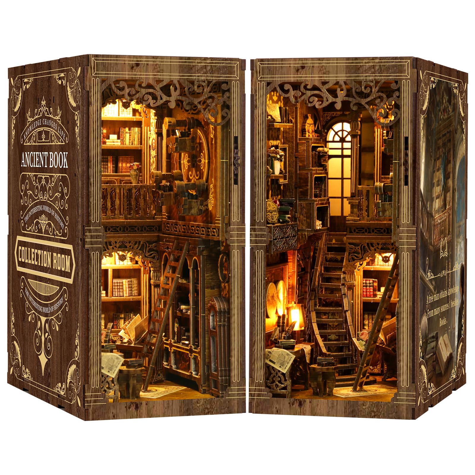 Wooden Booknook, Diy 3D Book Nook con Luce LED e Coperchio Antipolvere Decor, Piccola Taverna Kit Diorama Regali Adatti per gli Adolescenti (Negozio di Pozioni Magiche) (Libri classici)