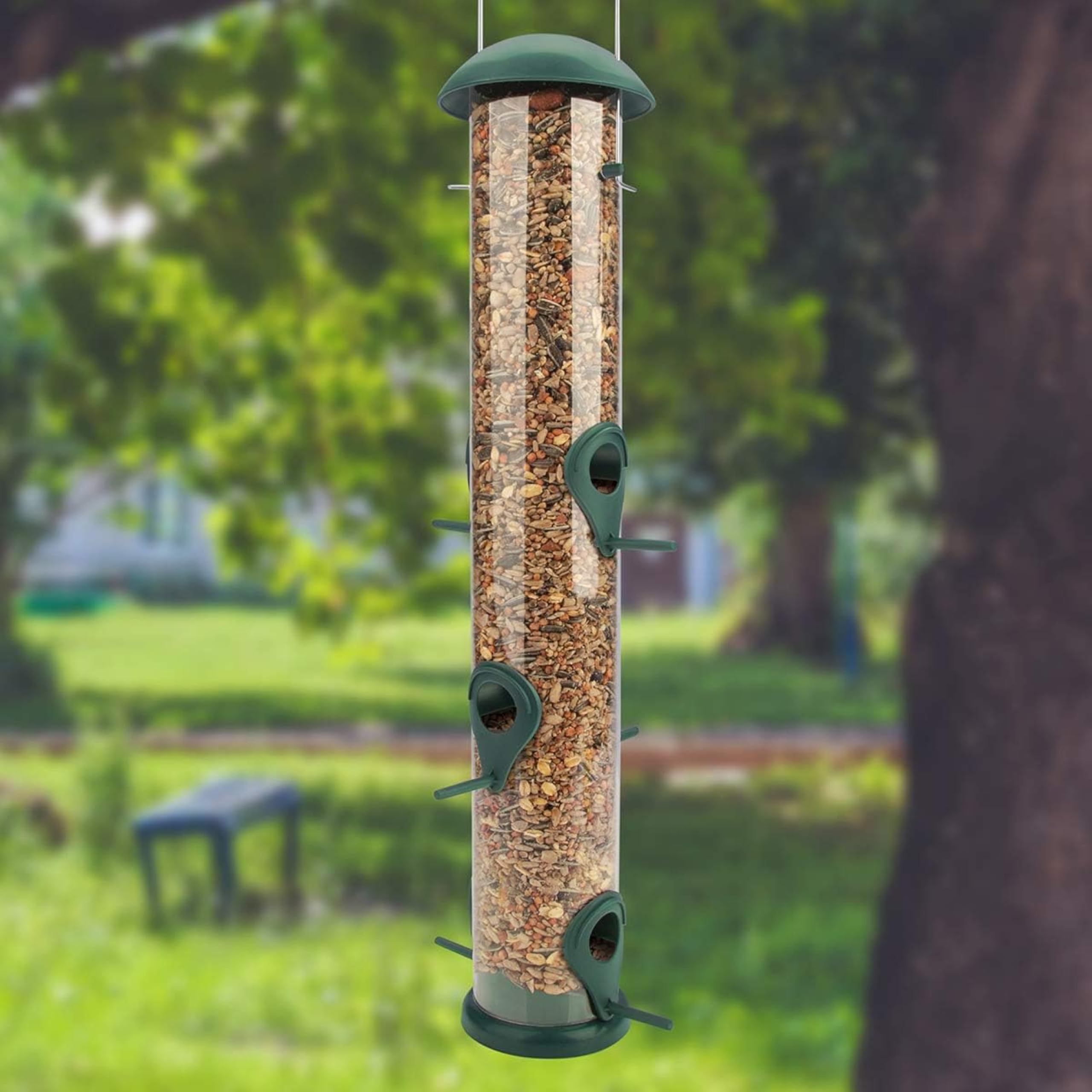 WILDLIFE FRIEND Dozownik karmy dla ptaków 40 cm zielony – z 6 miejscami podejścia, karmnik dla ptaków, karmnik dla ptaków, ziarna, karmnik dla dzikich ptaków