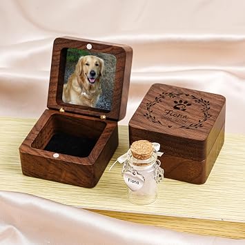Personalized Pet Hair Keepsake Box, Custom Wooden Pet Fur Memorial Box with Photo, Dogs Cats Loss Sympathy Gift