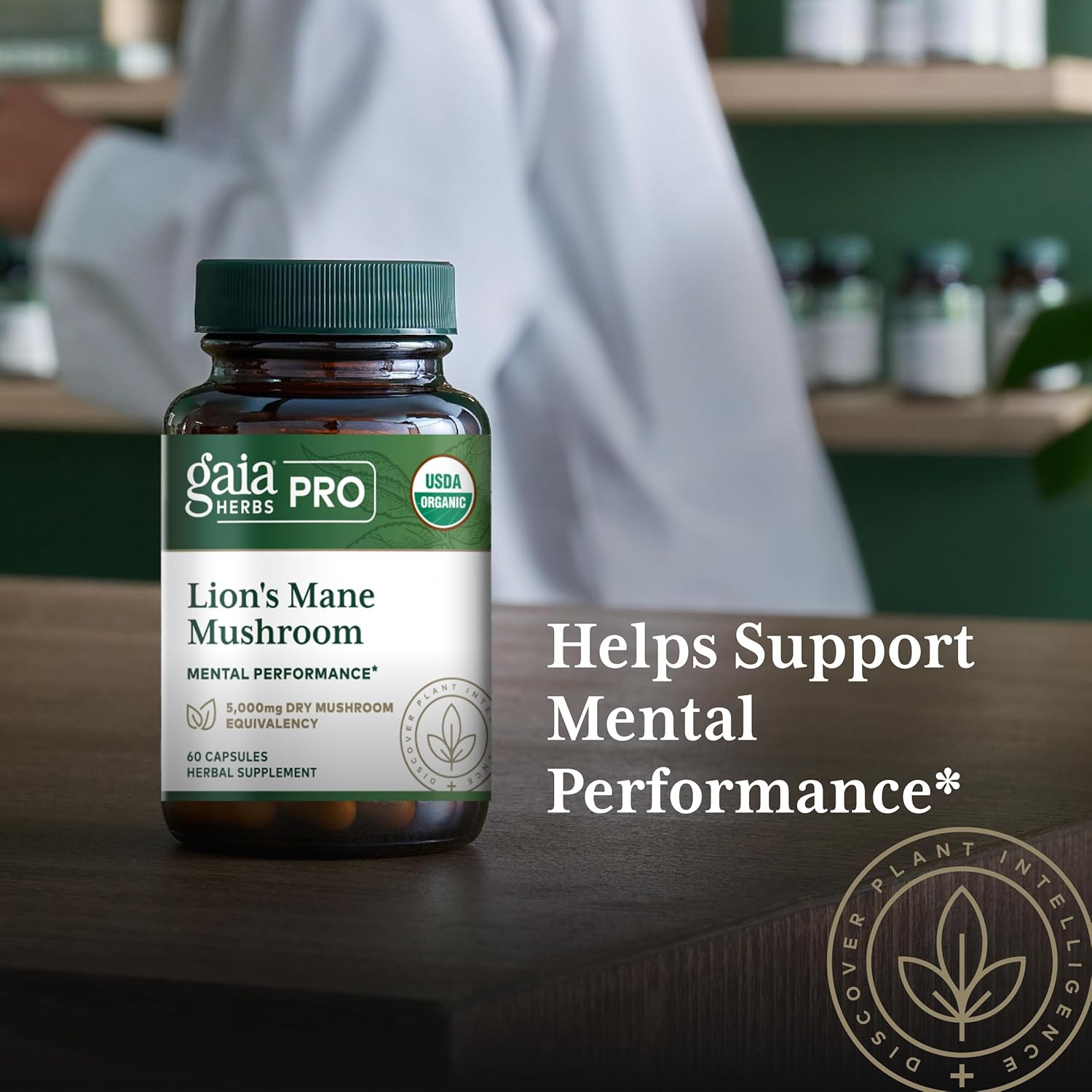 GAIA HERBS PRO Lion's Mane Mushroom - Supports Brain & Neurological Health* - Organic Mushrooms - Gluten-Free - 60 Capsules (30 Servings)