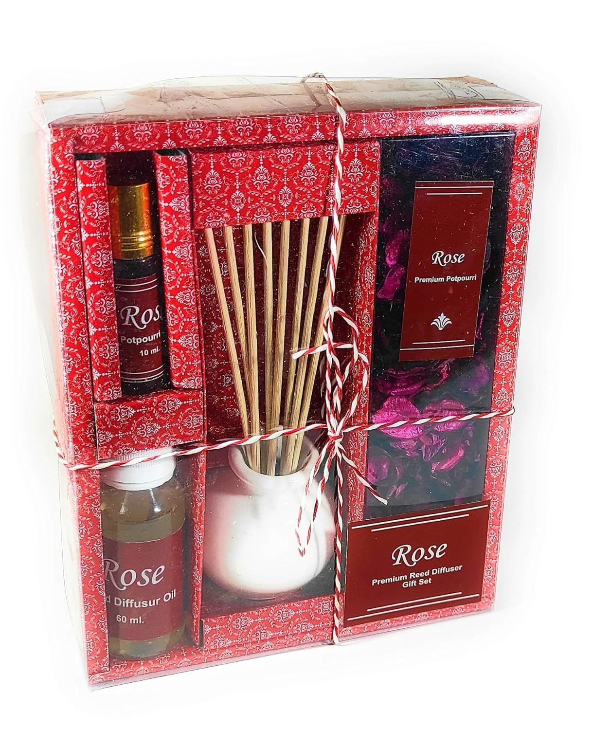Luxuria Decor Reed Diffuser Set with 1 Ceramic Red Pot with Sticks, 1