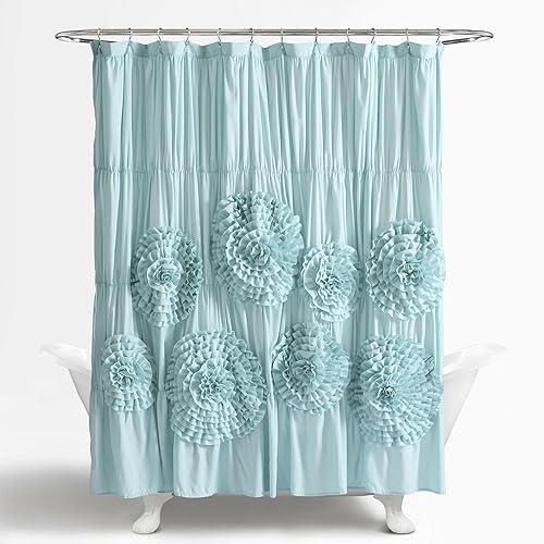 Miniatura 2 de Lush Decor Serena Cortina de Ducha, 72" W x 72" L, Azul Spa - Cortina de Baño con Volantes - Cortinas de Ducha de Tela Azul - Coquette Decor