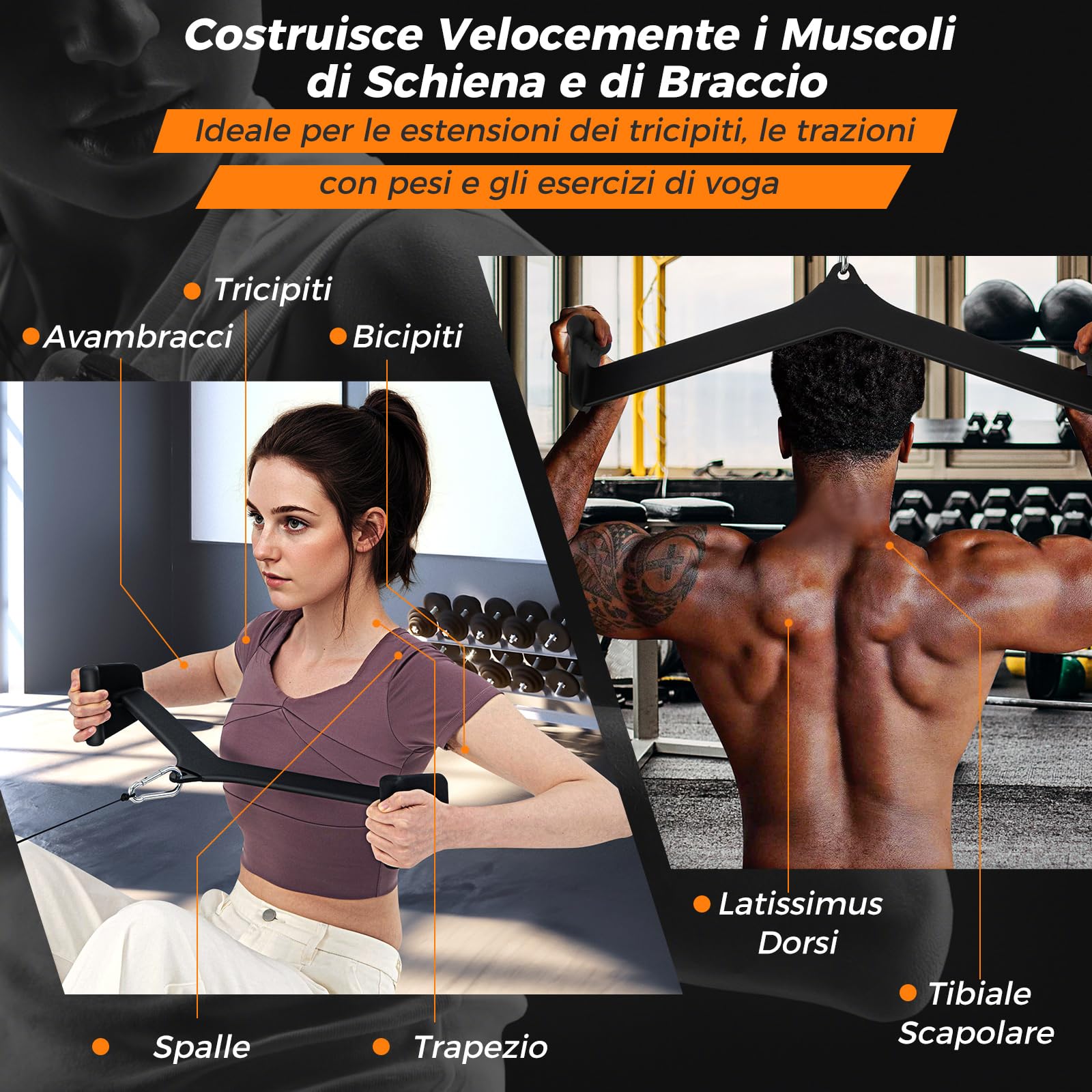 COSTWAY Barra LAT Pulldown, Attacchi T-Bar V-Bar per Cavi per Fitness Palestra Domestica, Impugnature per Maniglie per Allenamento della Forza Schiena Bicipiti Tricipiti