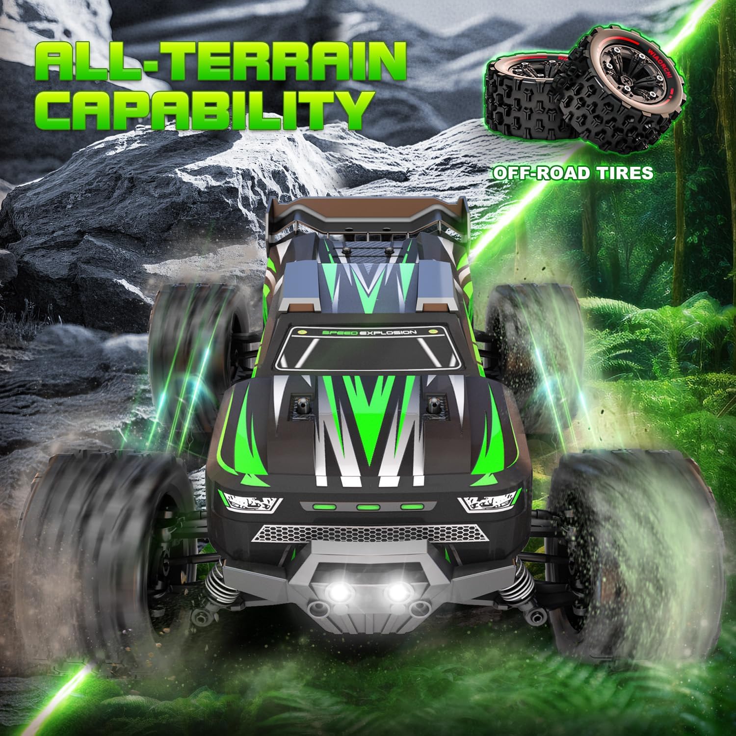 1:16 Scale All Terrain Fast RC Cars, 40KM/H High Speed 4WD Remote Control Car with 2 Rechargeable Batteries, 4X4 Off Road Monster Truck, 2.4GHz Electric Vehicle Toys Gifts for Kids and Adults