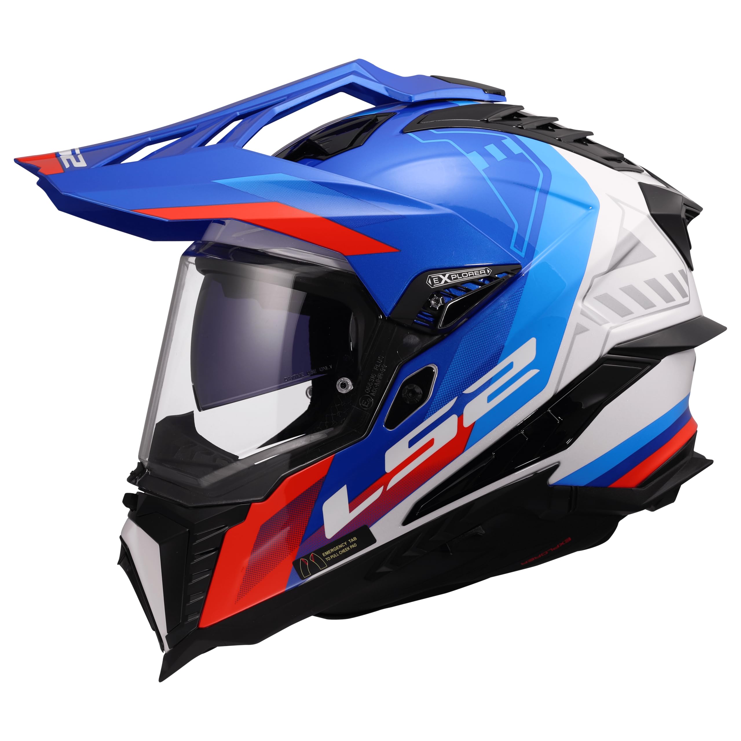 LS2, Casco Moto Cross EXPLORER HEXA White Blue Red, M