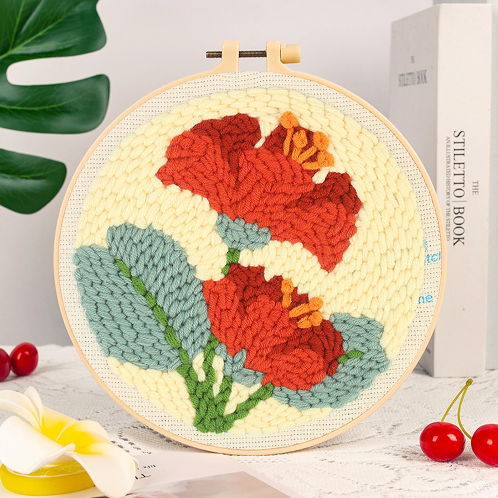 Attuslla 3 Set Punch Needle Embroidery Starter Kit with Pattern, Plastic Hoop, Yarn - Image 3