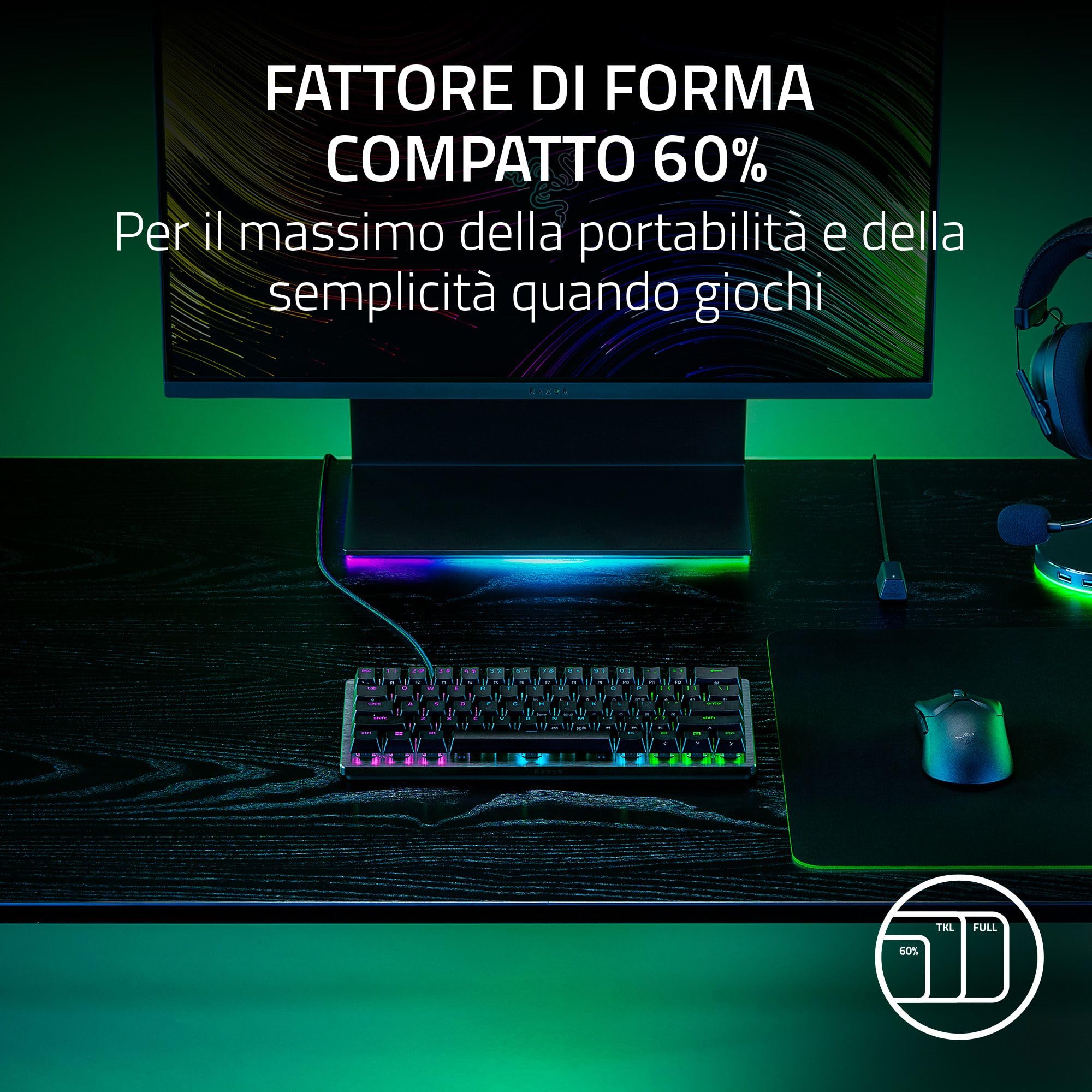 Razer Huntsman V3 Pro Mini - PC Tastiera ottica analogica 60% per esport (Modalità Attivazione Rapida, Metodo di pulsazione/Snap Tap, Regolazioni rapide integrate) US-Layout | Nero