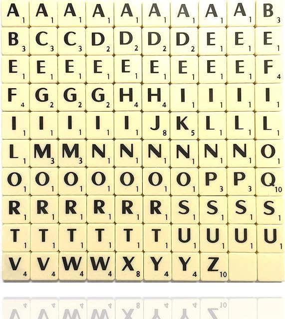 Glamified, Mini Letter Tiles - Full Set 100 tiles fits some Scrabble games - Black Letters on Ivory Tiles (Black on lvory)