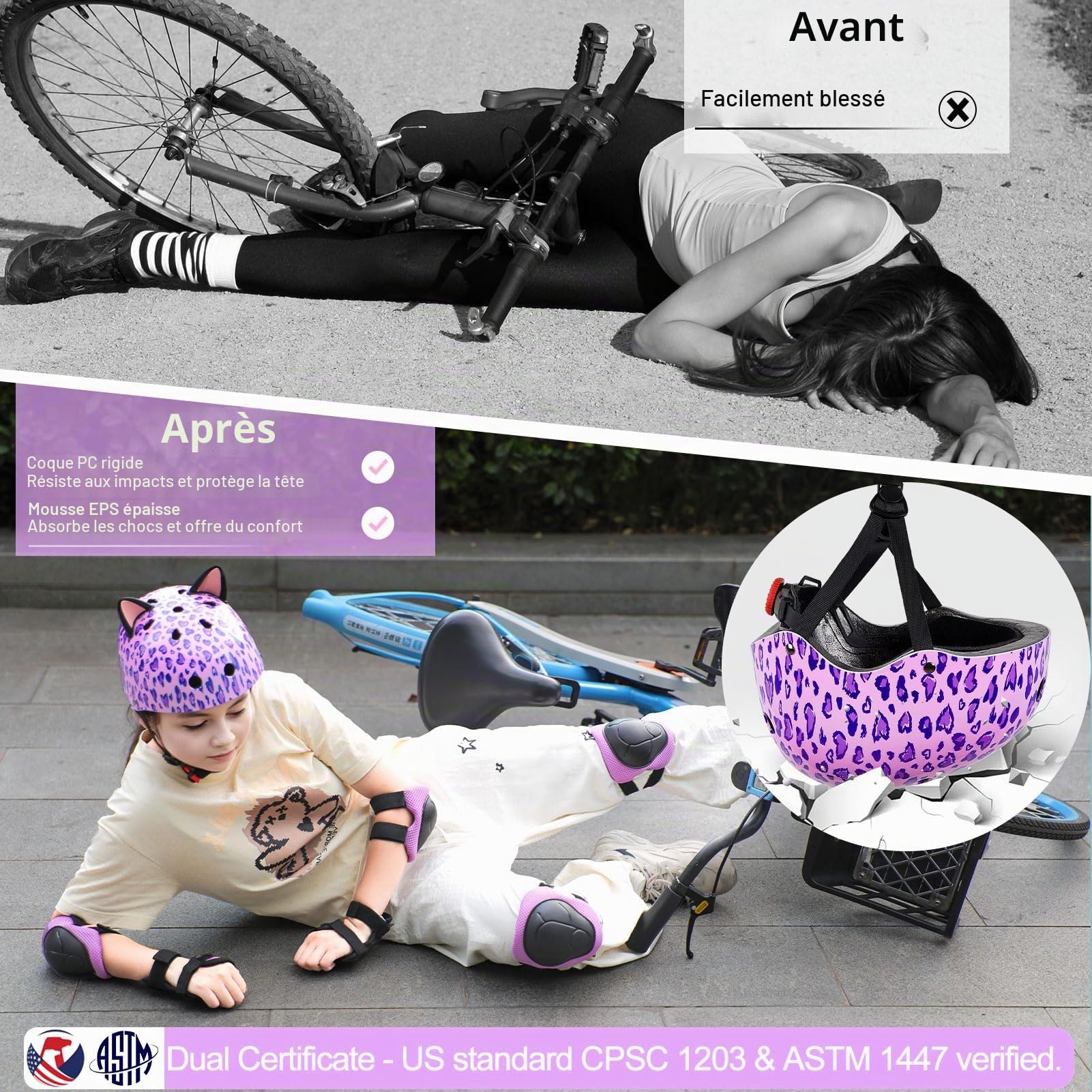 Unicorn Castle Casque Enfant avec Protections 8–14 Ans, Réglable 52–58 cm, Vélo Skate Trottinette