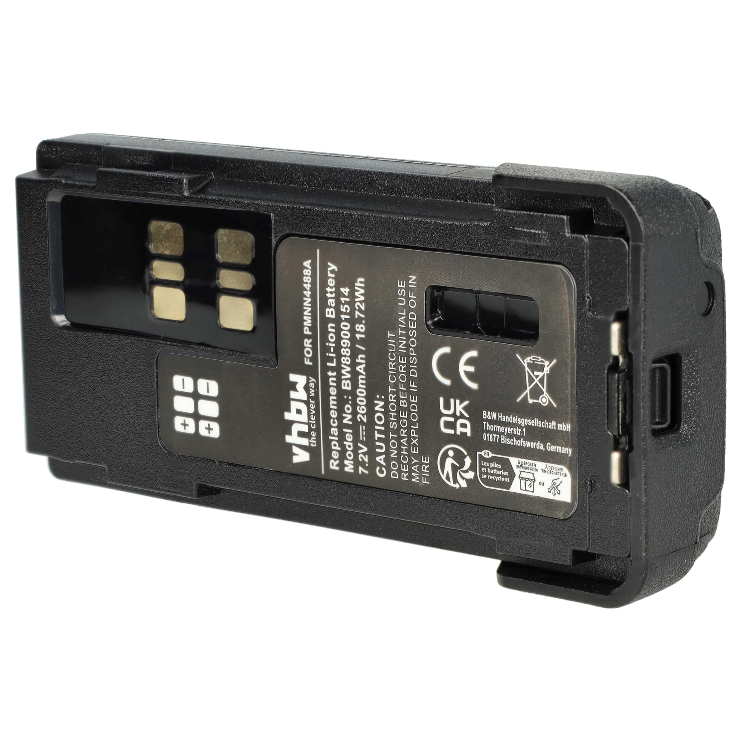 vhbw batteria compatibile con Motorola DP2400, DP2600, DP2000, DP4400E radio (2600mAh, 7,4V, Li-Ion) + clip