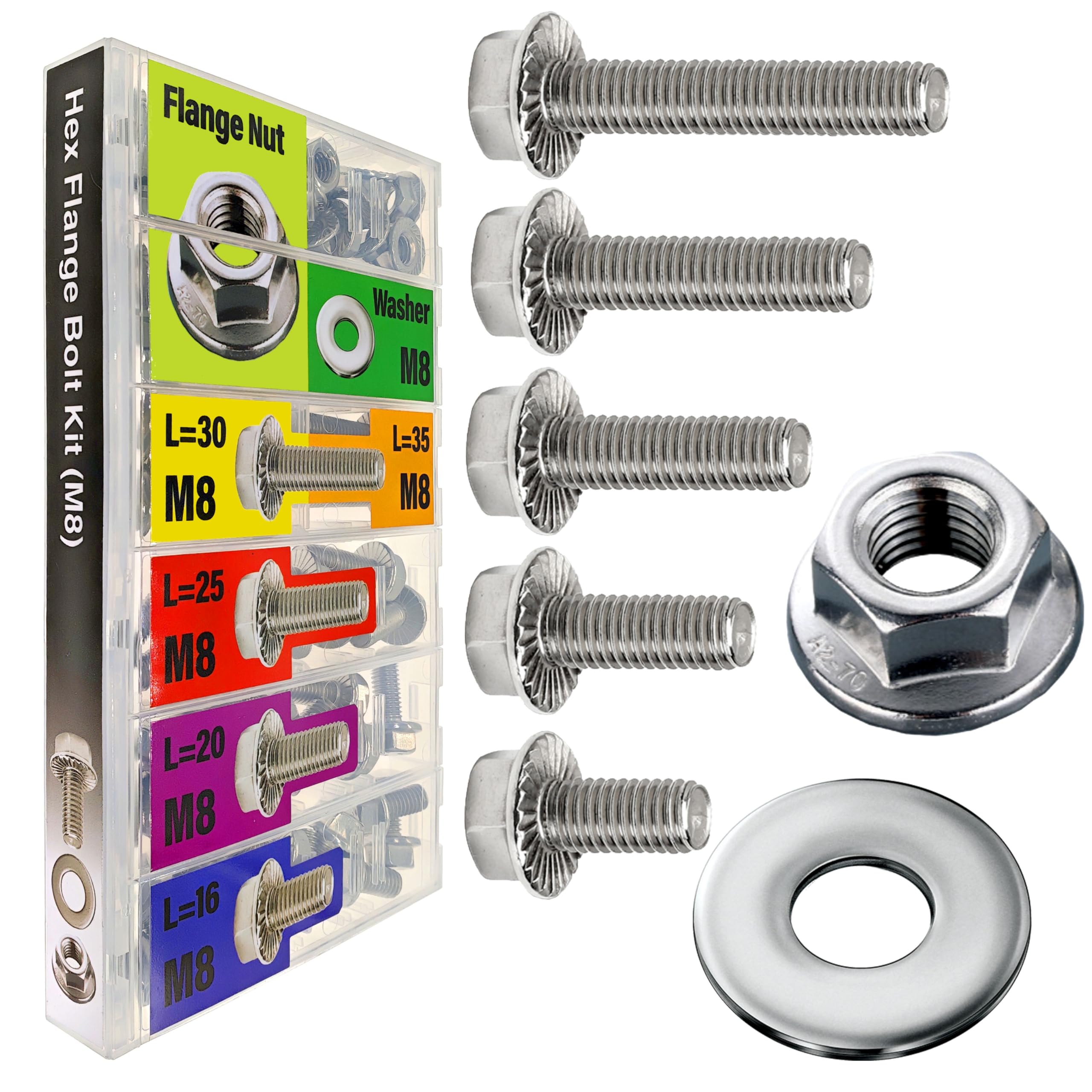 EEEEE Metric Hex Flanged Bolt Assortment Kit 96pcs and Nuts Kit Set,M8 Bolt 16mm 20mm 25mm 30mm 35mm Flange Metric Large Hardware Grade Hex Bolt