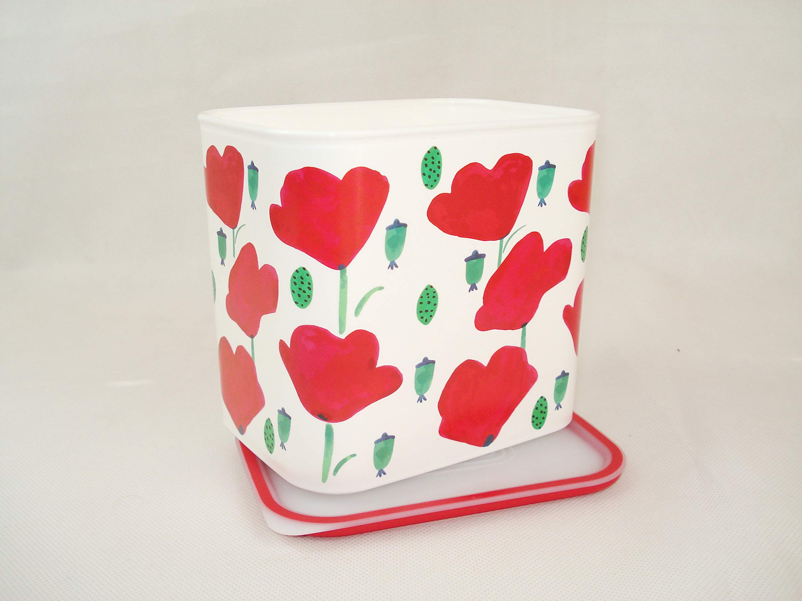 Original TUPPERWARE Quadro Vorratsdose – 1,3 Liter, Weiß/rot Mit Mohnblumen-Motiv, Luftdicht & Stapelbar