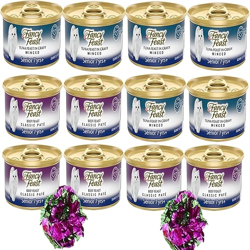 Fancy Feast - Comida húmeda para gatos mayores de 7 años, 3 onzas cada una, 12 latas de comida húmeda para gatos para gatos mayores de lujo, 6 latas disponible en Yaxa Peru