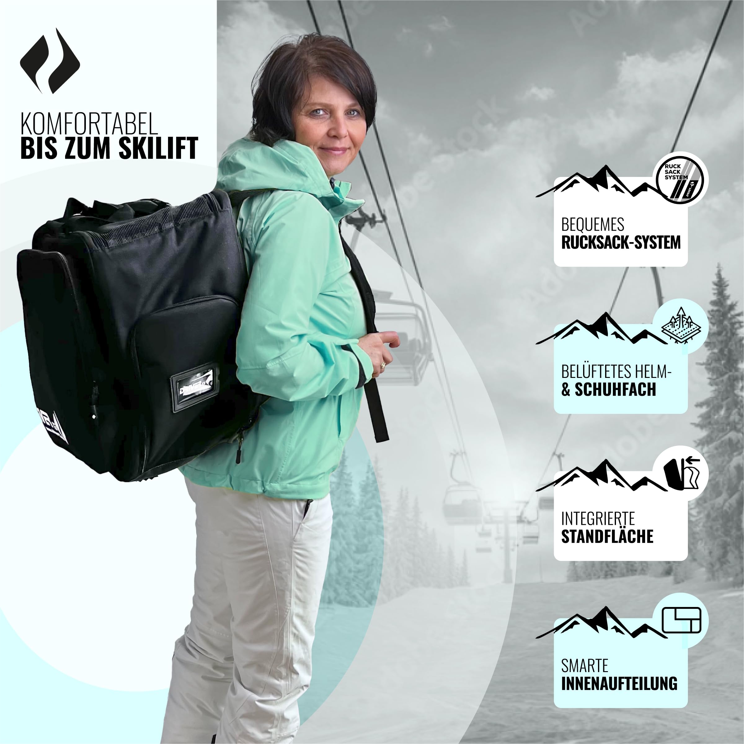 Driver13 Skistiefelrucksack mit Helmfach, Bootbag Rucksack für Skischuhe und Snowboardboots (Varianten)