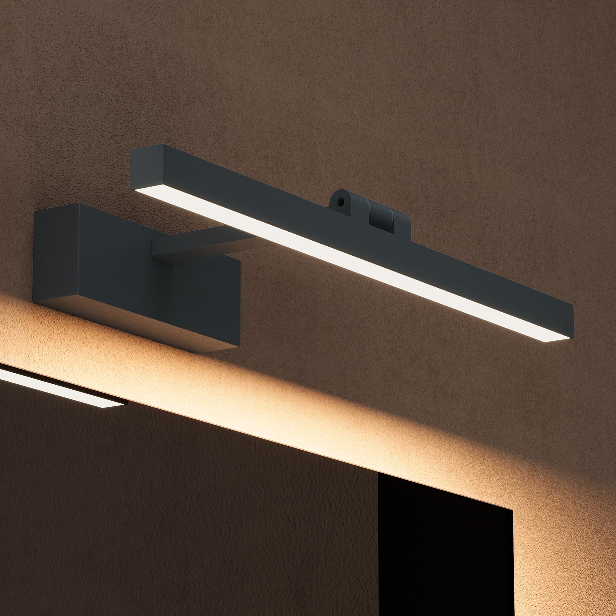 doporro LED Spiegelleuchte Badezimmerleuchte Sandschwarz 40cm - 9W Spiegellampe 4000K - 180° drehbar für flexible Ausleuchtung - Stylische Wandleuchte für Badbeleuchtung Strahlenschön