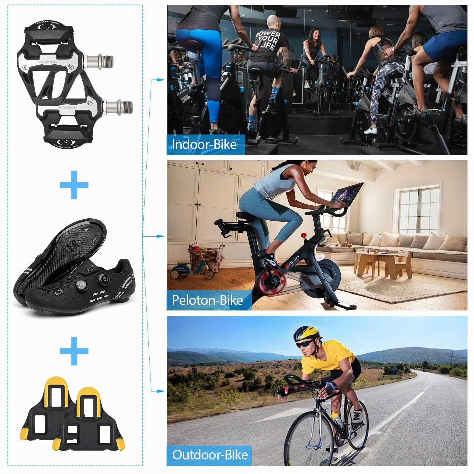 'BOLANY Road Bike Pedals, SPD-SL Pedals Bicycle Clipless Sealed Bearing Nylon Lightweight Pedals Compatible with Shimano SPD-SL Cleats for Outdoor Indoor Cycling (9/16'')'