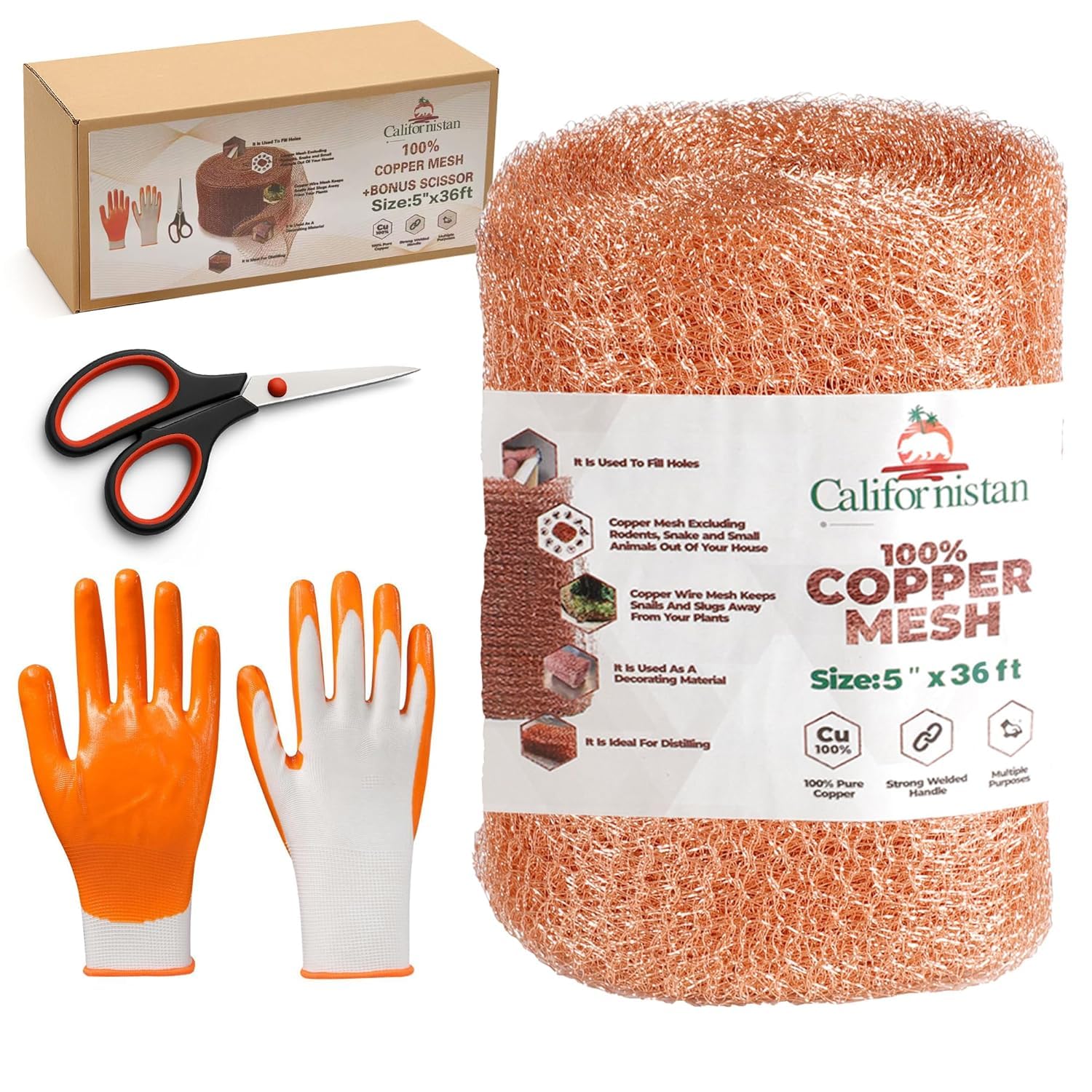 Californistan Copper Mesh Rodent Control, 5in x 32ft- Rustproof Copper Mesh Roll for Rodent, Bat & Snail - Perfect for Hole Blocking, Gardening & Sealing Water Opening - Plus Special Bonus Scissor-image-19