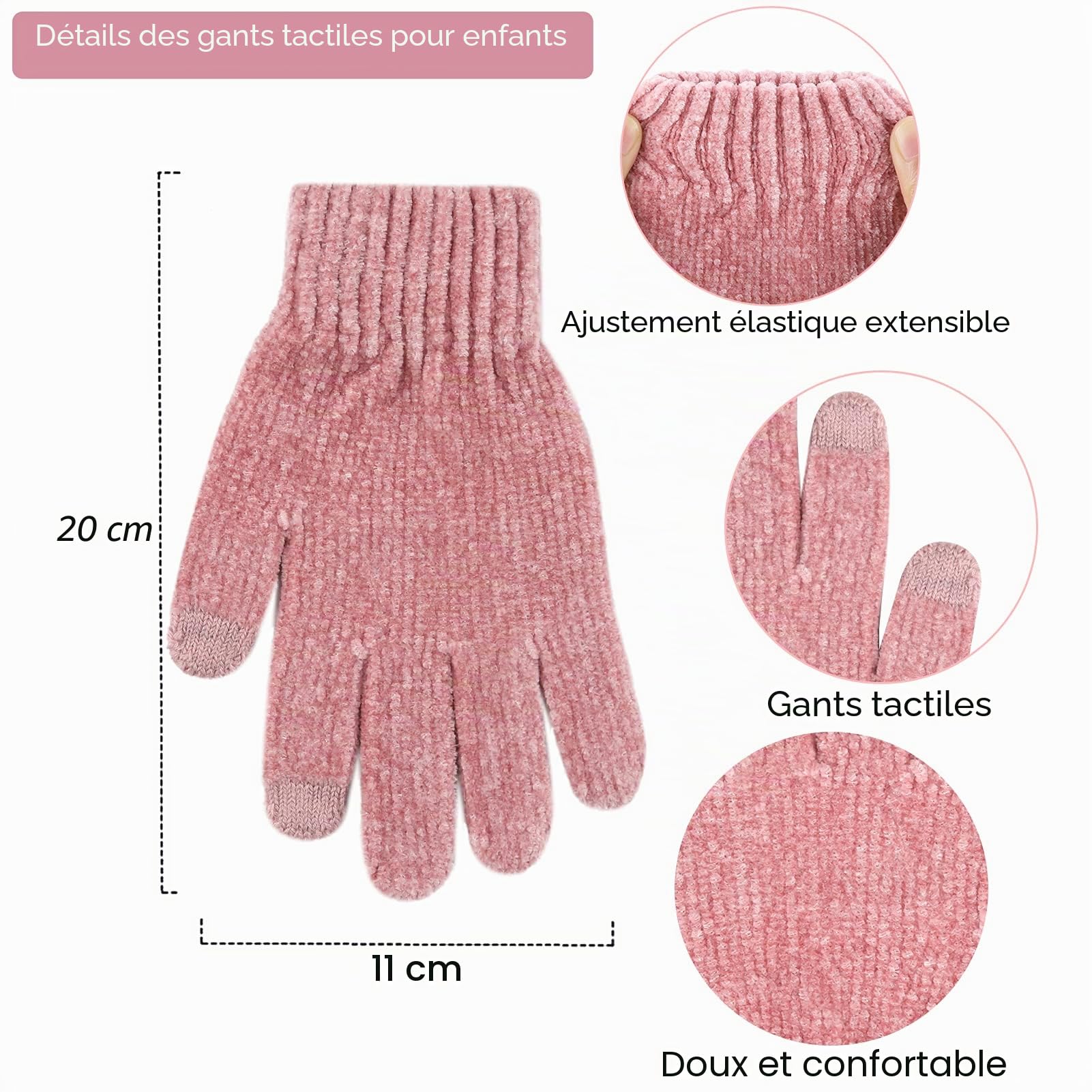 Bequemer Laden Enfants Garçons Filles Hiver Chaud Pompon Bonnet Gants Tactiles Écharpe Ensemble Tricot Chapeau Cache-Cou Avec Doublure Polaire pour 3-10 Ans Cadeaux Noel