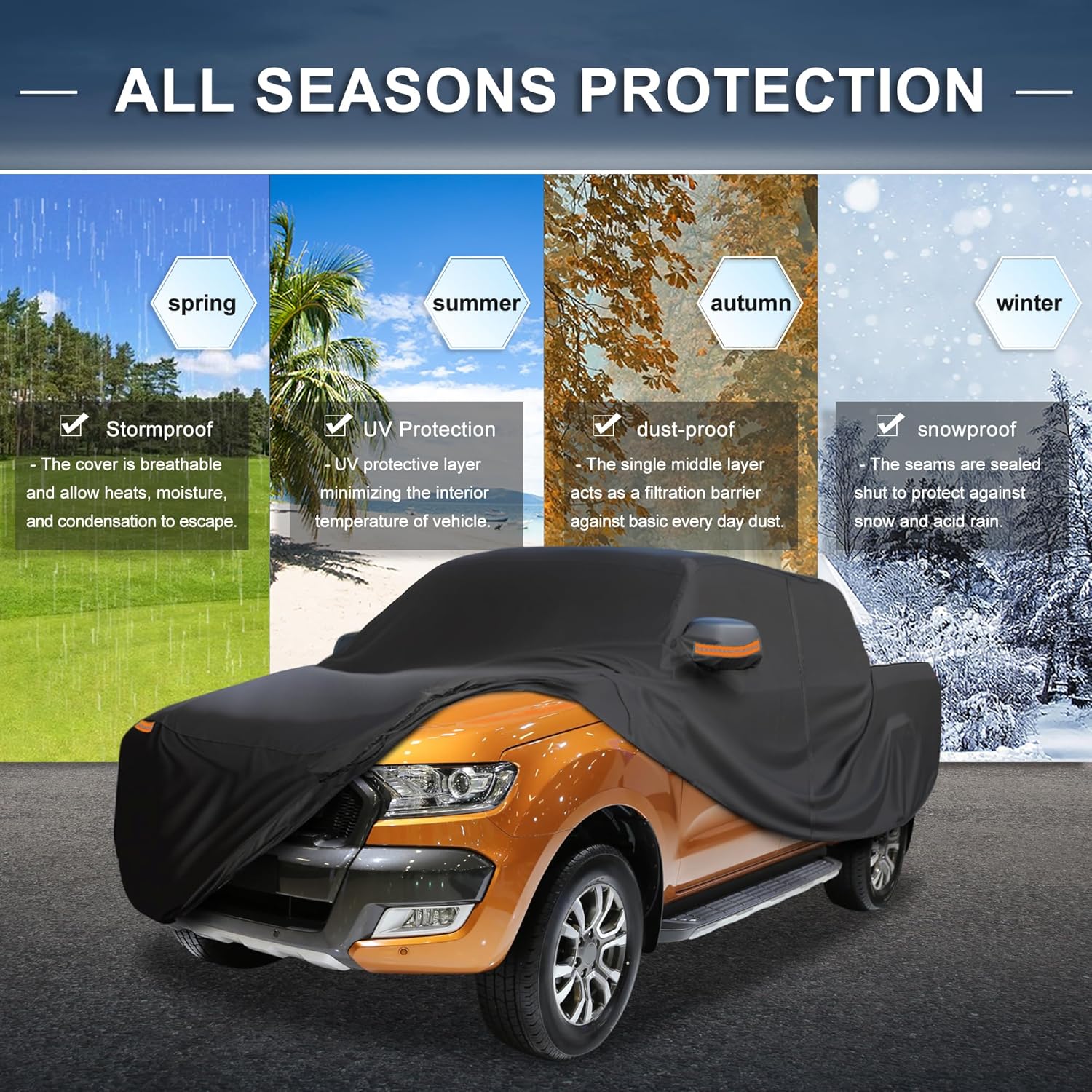 X AUTOHAUX Car Cover Outdoor Waterproof Sun Rain Snow Hail Protection with Left Side Door Zipper 210D-PU for Ford for Ranger
