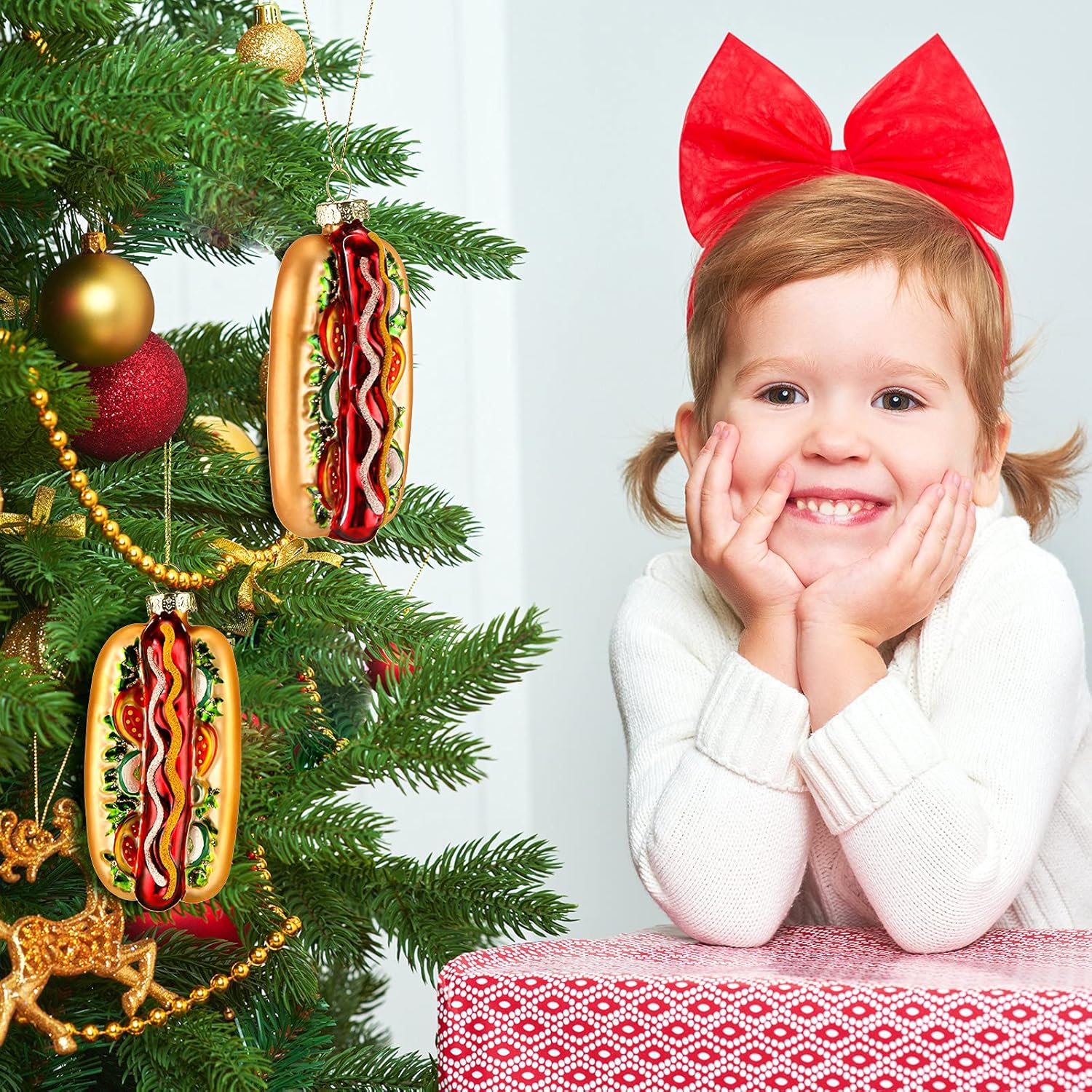 2 Pieces Christmas Food Ornaments Handcrafted Glass Blown Food Ornaments for Christmas Tree Fireplace Decoration(Hot Dog Style) - Image 3