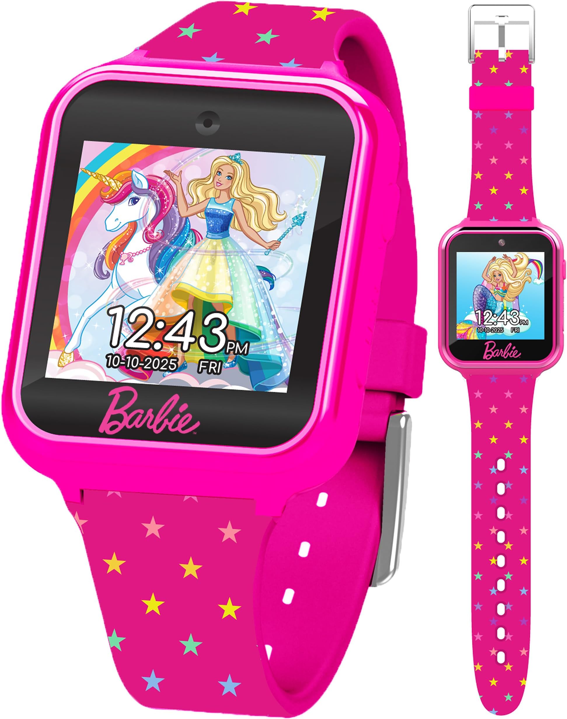 Barbie Kids Smart Watch - Interactive Touchscreen with Games, Selfie Camera, Step Tracker, Alarm, and Stylish Printed Silicone Strap - Fits Wrists 5.5" to 8.5"