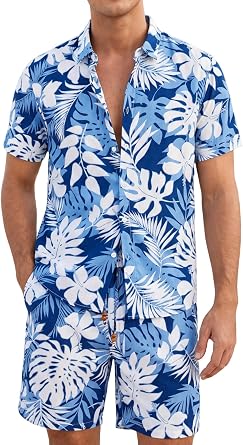 2 Piece Hawaiian Outfit Vacation Short Sets Tropical Shorts Set Outfits Casual Breathable Beachwear