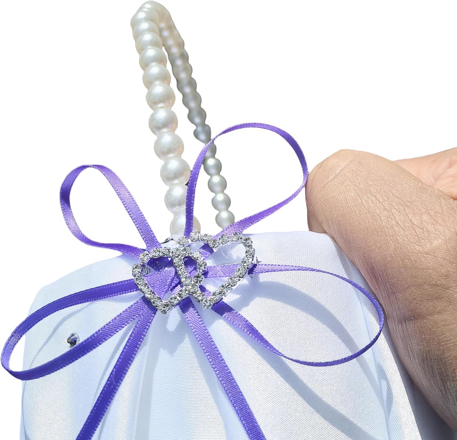 he andi Wedding Flower Girl Basket with Double Heart Rhinestone Decor (purple)