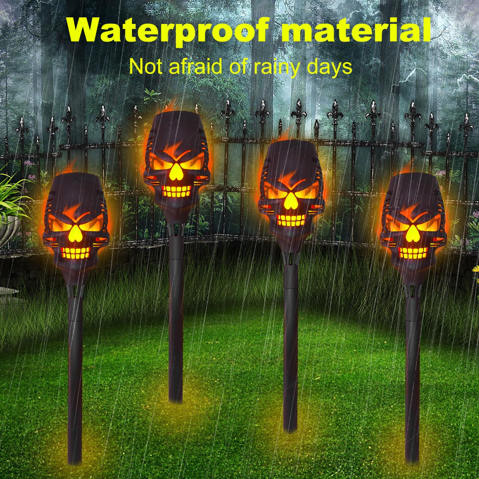 Skull Pathway Lights 4 Pack Halloween Solar Skull Lights - Outdoor Pathway  Stake Lights For Yard Decor Outdoor Pumpkin Light, image size:1600x1600