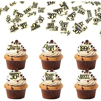 Pack of 48 Edible Cake Decorations for 30th Birthdays for Men and Women 30 Decorative Cakes Muffin Decoration 30 Edible Cupcake Decoration for 30th Birthday Decoration Cake Toppers 30 Edible for Baking Cooking