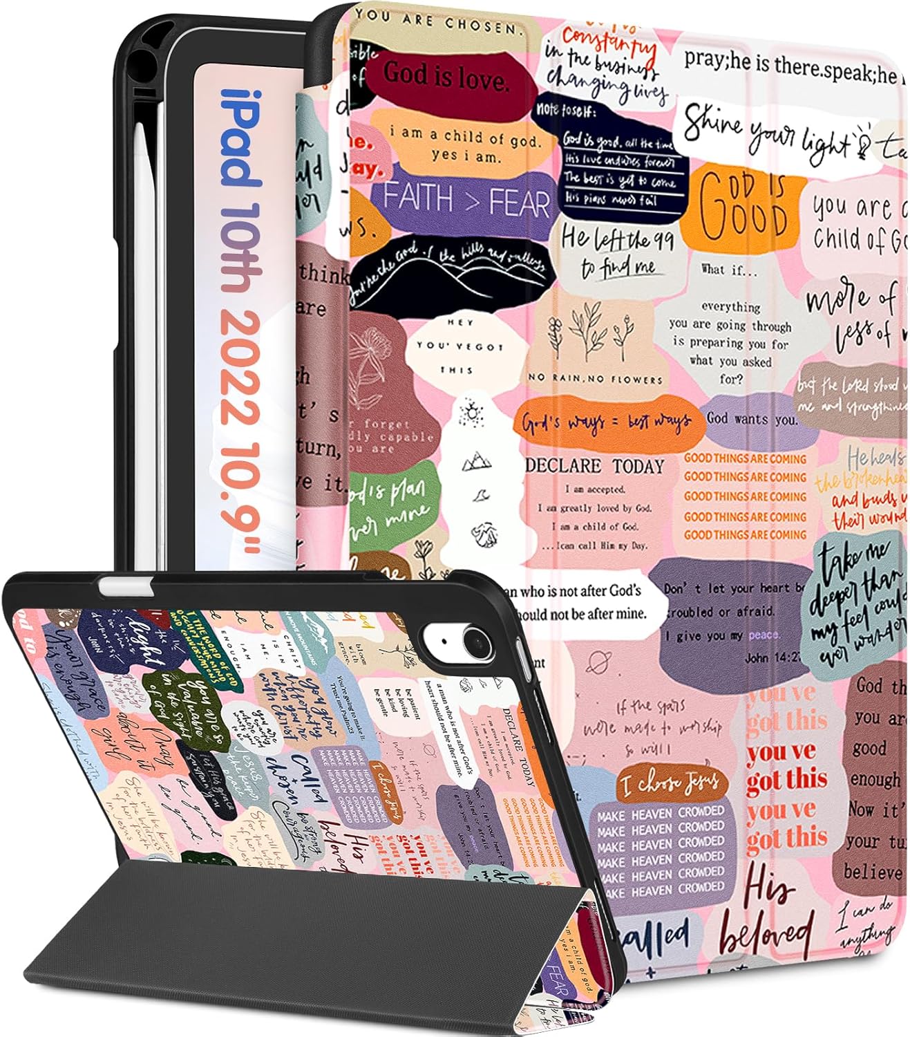 Wazzasoft for iPad A16 Case 2025 - for iPad 10th Generation Case Cute Women Girls Kids Girly Kawaii Quotes Design with Pencil Holder Auto Sleep/Wake Tablet Cover for Apple 11/10 10.9 Inch