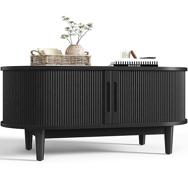 Fluted Drum Table with Sliding Door