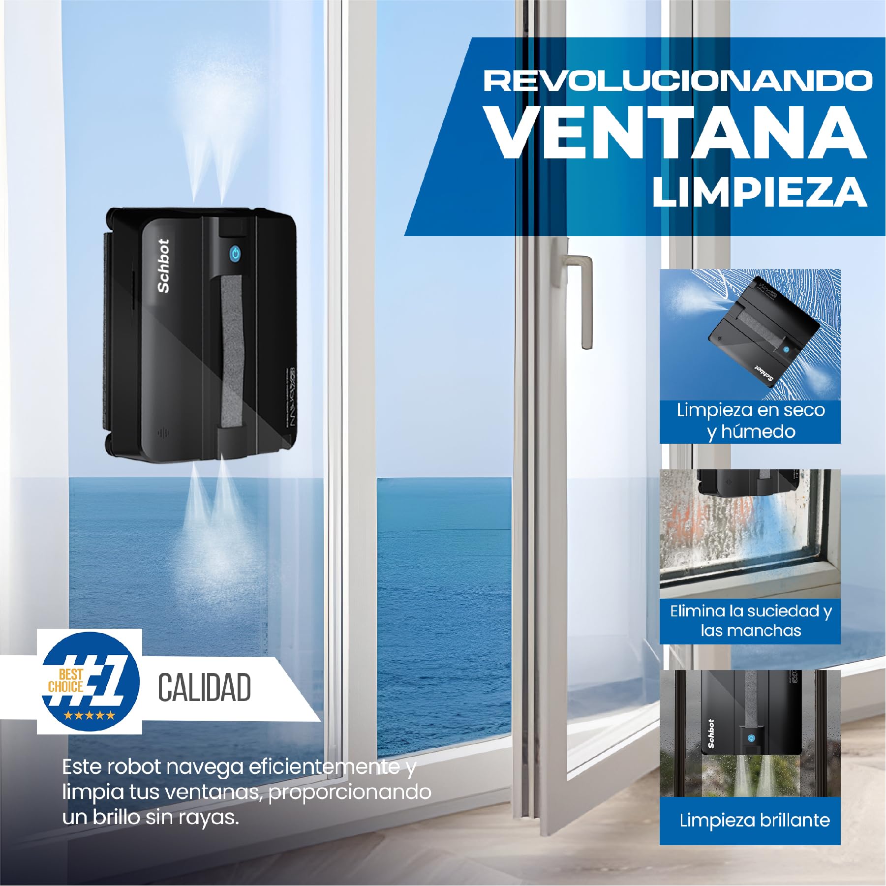 Wind X3 Robot Limpiacristales con Spray Automático - Limpia cristales Electrico Anticaídas para Espejos y Superficies Lisas, Limpia Cristales Ventanas Eficazmente sin Dejar Marcas