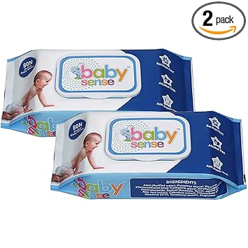 BABY SENSE 80N Usable Premium Baby Wipes with Almond Oil (80 Wipes per Pack) (PACK OF 2)