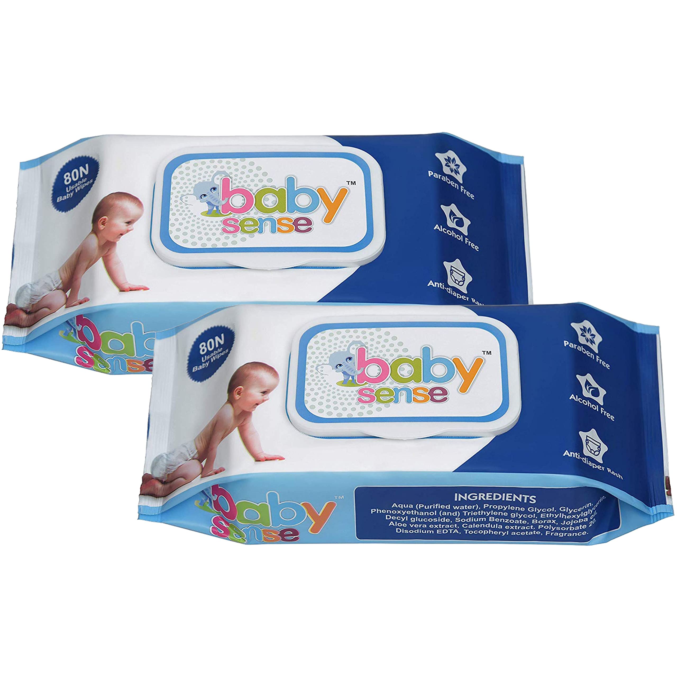 BABY SENSE™ 80N Usable Premium Baby Wipes with Almond Oil (80 Wipes per Pack)(PACK OF 3)