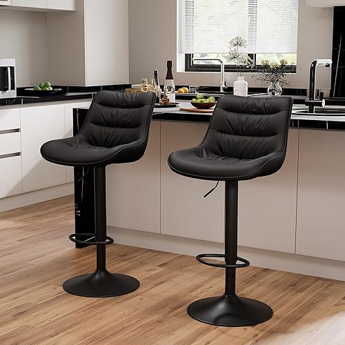 Kidol & Shellder Juego de 2 taburetes de bar de piel sintética blanca suave, sillas de bar ajustables giratorias de altura de mostrador de taburetes